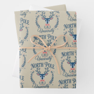 North Pole University Xmas Chinoiserie Reindeer Wrapping Paper Sheet