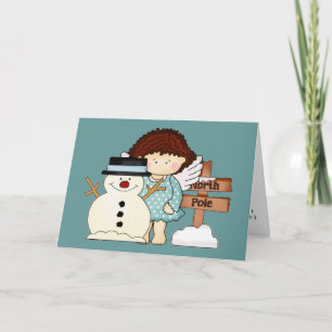 North Pole Winter Angel & Snowman Christmas Card