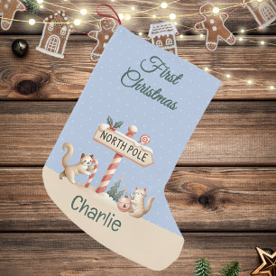North Pole Winter Cute Cats First Christmas  Small Christmas Stocking