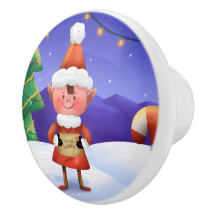 North Pole Wishes Elf Ceramic Knob