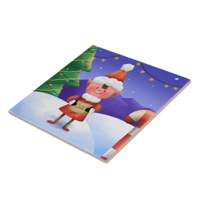 North Pole Wishes Elf Decorative Ceramic Tile (Side)