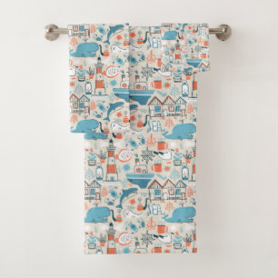 North Sea Cute Doodle Pattern Bath Towel Set