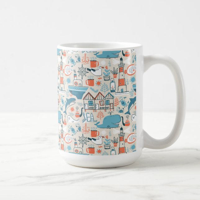 North Sea Cute Doodle Pattern Coffee Mug (Right)