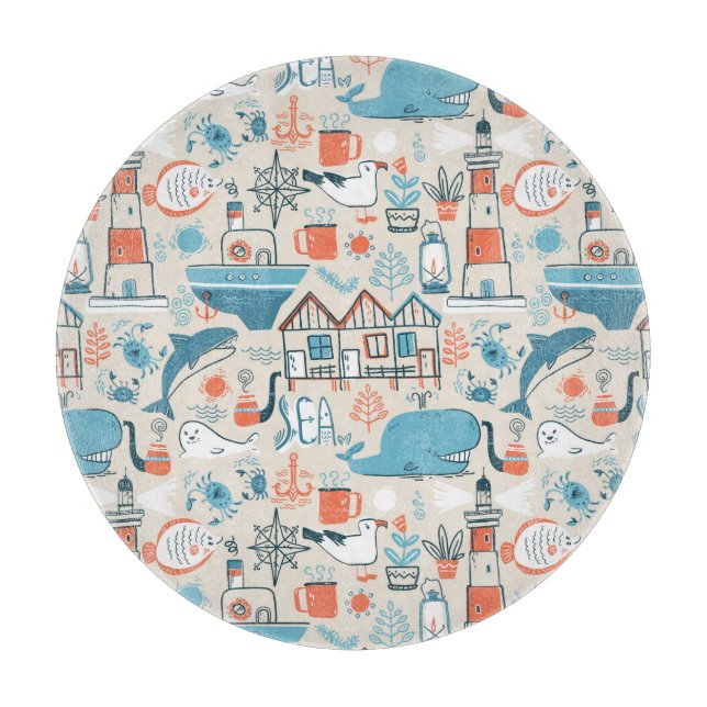North Sea Cute Doodle Pattern Cutting Board (Front)
