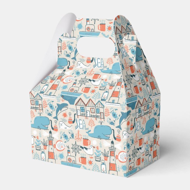North Sea Cute Doodle Pattern Favour Box (Front Side)