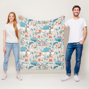 North Sea Cute Doodle Pattern Fleece Blanket