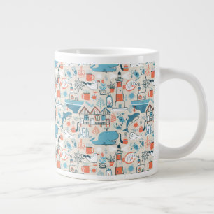 North Sea Cute Doodle Pattern Large Coffee Mug