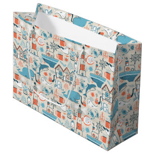 North Sea Cute Doodle Pattern Large Gift Bag