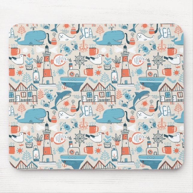 North Sea Cute Doodle Pattern Mouse Pad (Front)