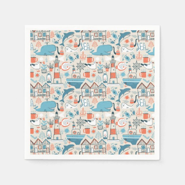North Sea Cute Doodle Pattern Napkin (Front)