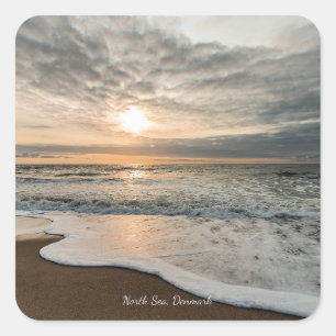 North Sea, Denmark picturesque sunset, Square Sticker
