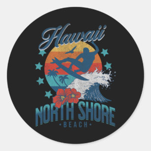 North Shore Beach Hawaii Surfing Vintage Hawaiian Classic Round Sticker