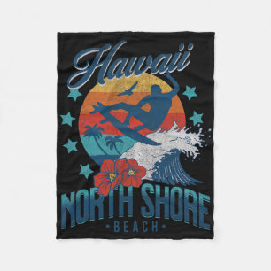 North Shore Beach Hawaii Surfing Vintage Hawaiian Fleece Blanket