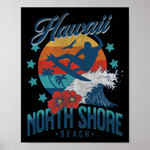 North Shore Beach Hawaii Surfing Vintage Hawaiian Poster