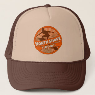 North Shore Hawaii orange surfer logo hat