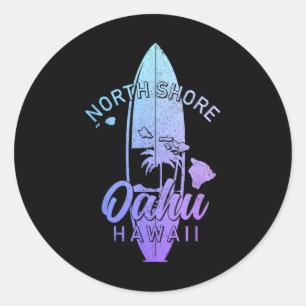 North Shore Oahu Hawaii Surf Board Surfing Surfer Classic Round Sticker
