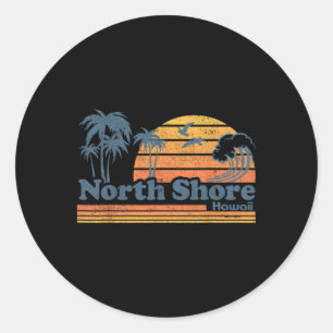 North Shore Oahu Hawaii Vintage Beach Surfing Retr Classic Round Sticker