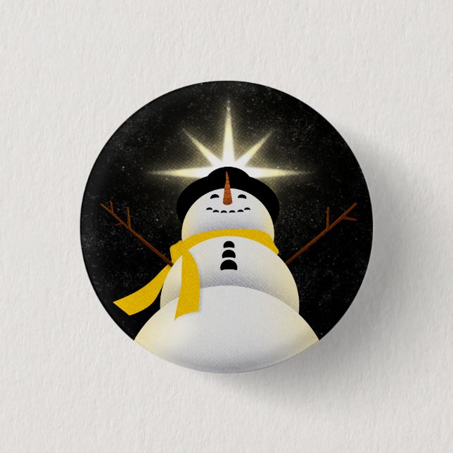 North Star Hovering Over Snowman - Button (Front)