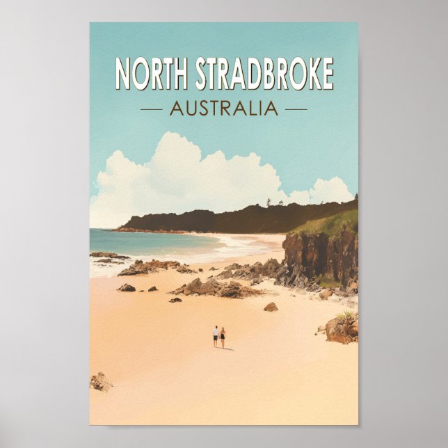 North Stradbroke Island Australia Travel Art Retro Poster (Front)