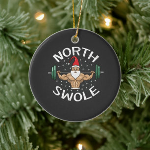 North Swole Funny Muscle Santa Christmas Fitness Ceramic Ornament