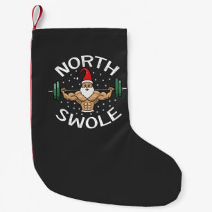 North Swole Funny Muscle Santa Christmas Fitness Small Christmas Stocking