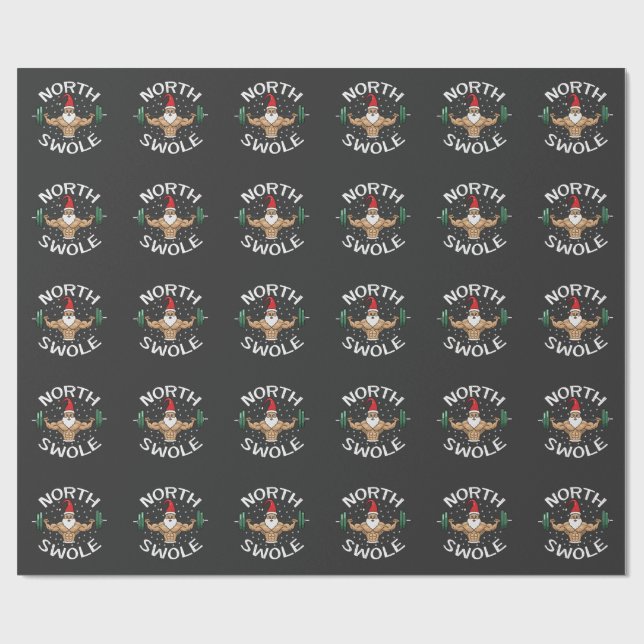 North Swole Funny Muscle Santa Christmas Fitness Wrapping Paper (Flat)