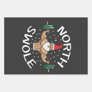 North Swole Funny Muscle Santa Christmas Fitness Wrapping Paper Sheet