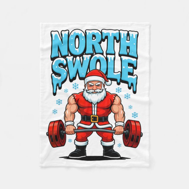 North Swole Santa Funny Christmas Gym Workout Lift Fleece Blanket (Front)