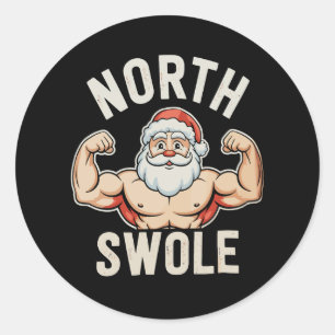 North Swole Santa Gym Workout Fitness Christmas Classic Round Sticker