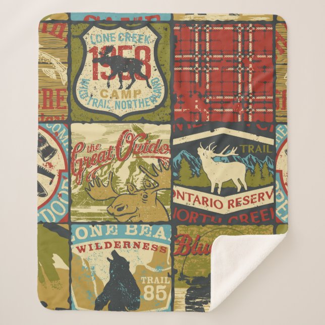 North territories adventure sign and symbol patchw sherpa blanket (Front)