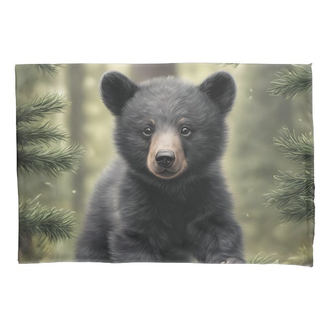 North Woods Little Black Bear Cub Pillowcase (Front)