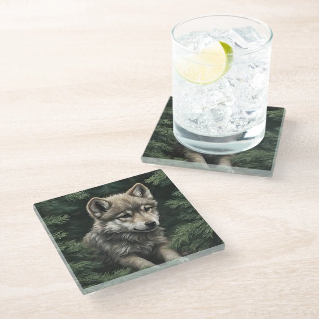 North Woods Wolf Cub Coaster (Angled)