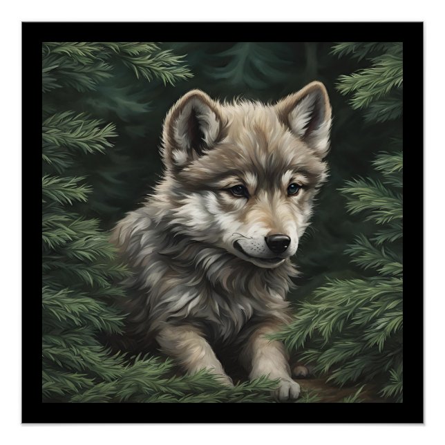 North Woods Wolf Cub Glossy Poster (Front)