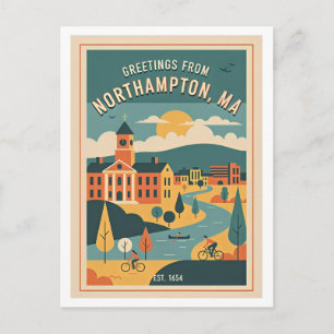 Northampton MA Retro Travel 1950s  Postcard