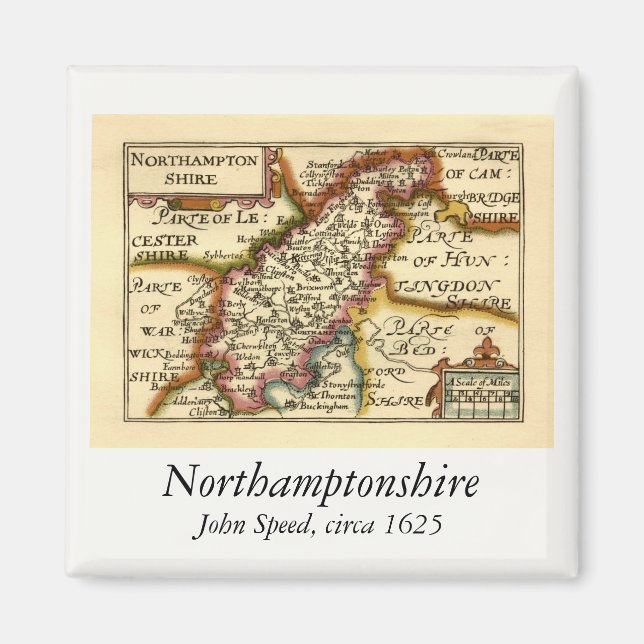 Northamptonshire County England Antiquarian Map Magnet (Front)
