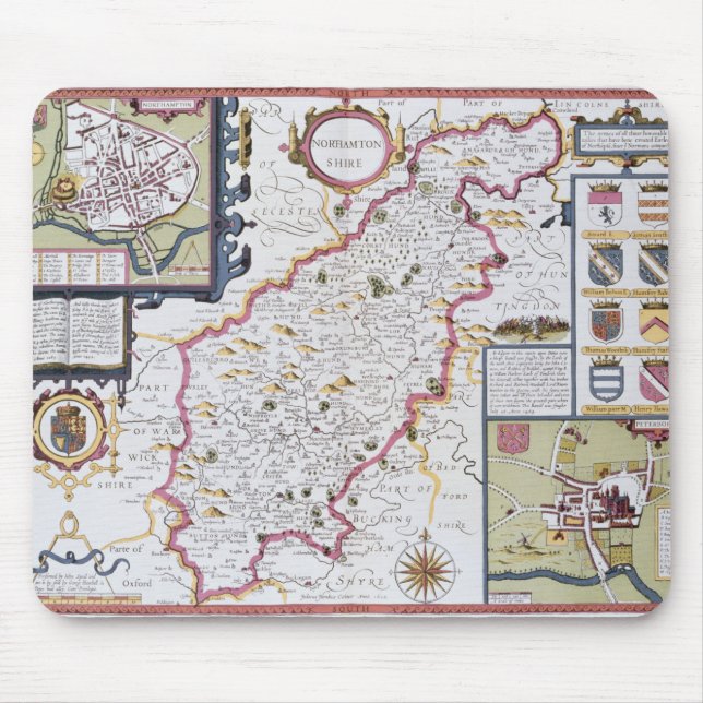 Northamtonshire, engraved by Jodocus Hondius Mouse Pad (Front)