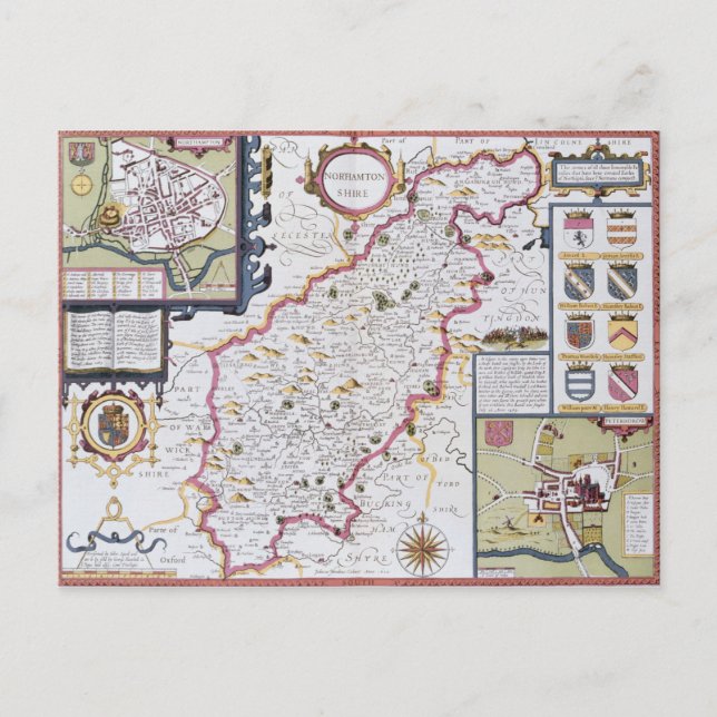 Northamtonshire, engraved by Jodocus Hondius Postcard (Front)