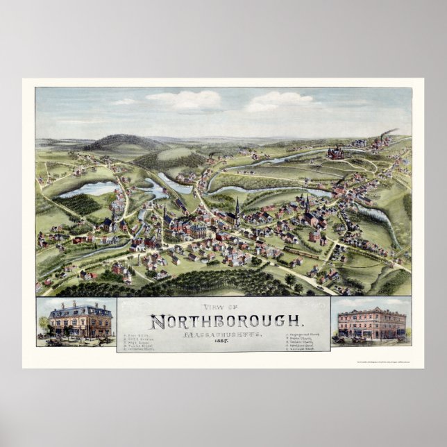 Northborough, MA Panoramic Map - 1887 Poster (Front)