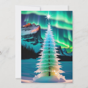 northen lights christmas tree holiday card