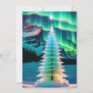 northen lights christmas tree holiday card