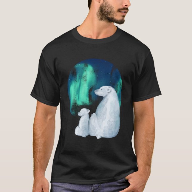 Northern Aurora Borealis Lights Cute Polar Mother  T-Shirt (Front)
