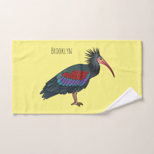 Northern bald ibis bird cartoon illustration bath towel set