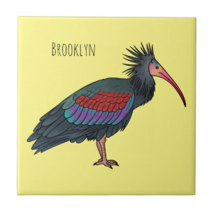 Northern bald ibis bird cartoon illustration  ceramic tile