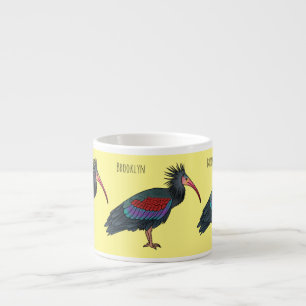 Northern bald ibis bird cartoon illustration espresso cup
