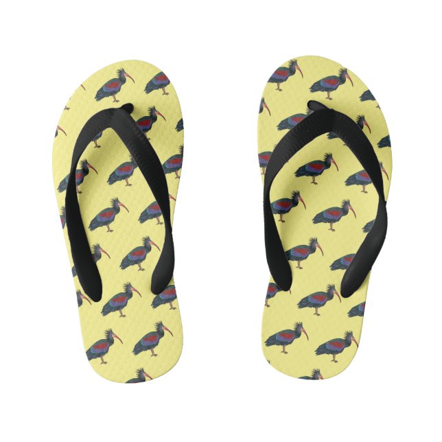 Northern bald ibis bird cartoon illustration kid's thongs (Footbed)