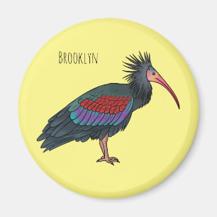 Northern bald ibis bird cartoon illustration magnet