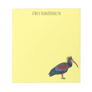 Northern bald ibis bird cartoon illustration notepad