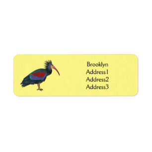 Northern bald ibis bird cartoon illustration return address label