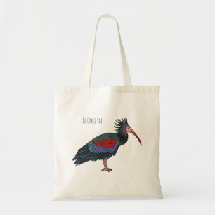 Northern bald ibis bird cartoon illustration tote bag