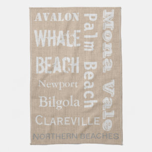 Northern Beaches linen-look Tea Towel